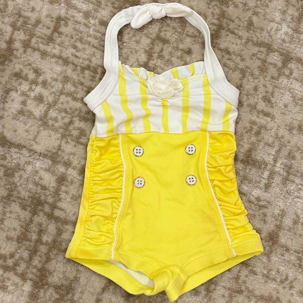 Janie and Jack Yellow and White Retro Swimsuit